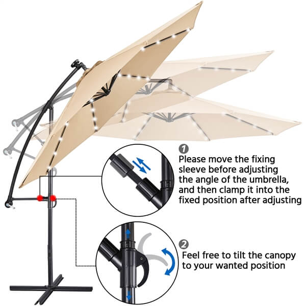 Yaheetech 10FT Solar Offset Umbrella with 32 LED Lights
