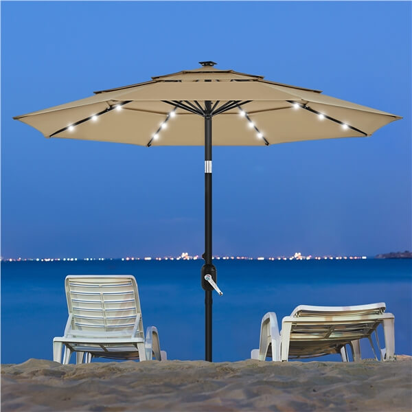 Yaheetech 10ft 3-Tier Vented Solar Patio Umbrella