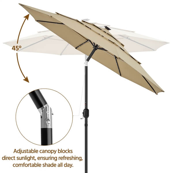 Yaheetech 10ft 3-Tier Vented Solar Patio Umbrella