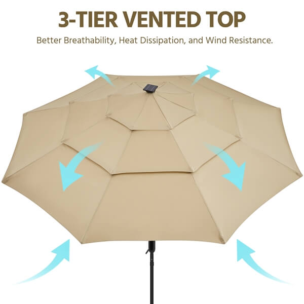 Yaheetech 10ft 3-Tier Vented Solar Patio Umbrella
