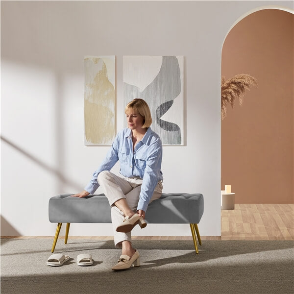 Yaheetech Modern Ottoman Bench Velvet Bench