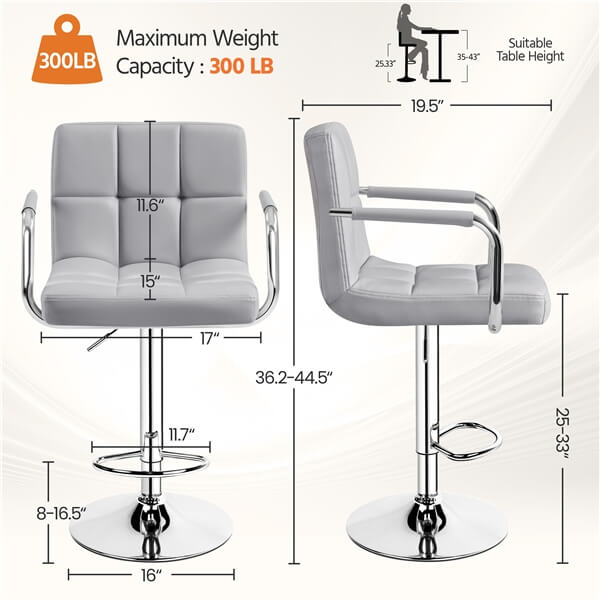 Yaheetech PU Leather Adjustable Swivel Barstools