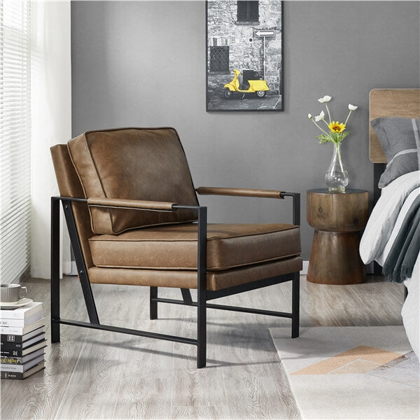Yaheetech Modern Reading Arm Chair with Black Metal Frame