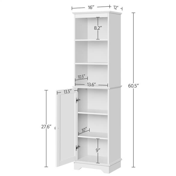 Yaheetech Tall Slim Storage Cabinet with 3 Shelves & Door