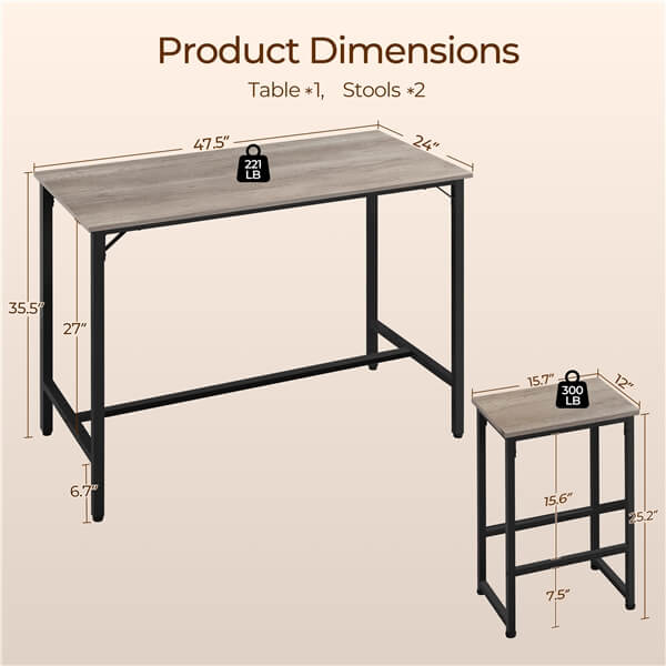 Yaheetech Counter Height Kitchen Table with Bar Stools Set of 2