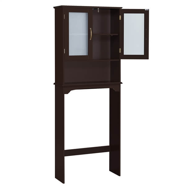 Yaheetech Free Standing Toilet Rack with Adjustable Shelves and Tempered Glass Doors for Bathroom Washroom