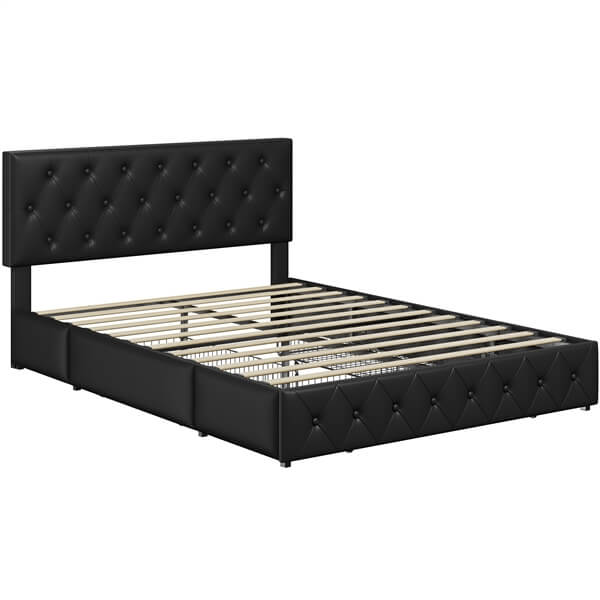 Yaheetech Upholstered Bed Frame with Adjustable Headboard and Three Drawers Storage
