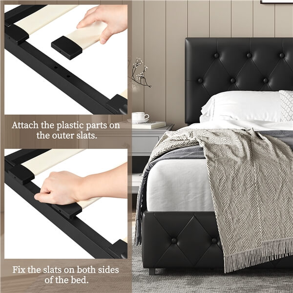 Yaheetech Upholstered Bed Frame with Adjustable Headboard and Three Drawers Storage