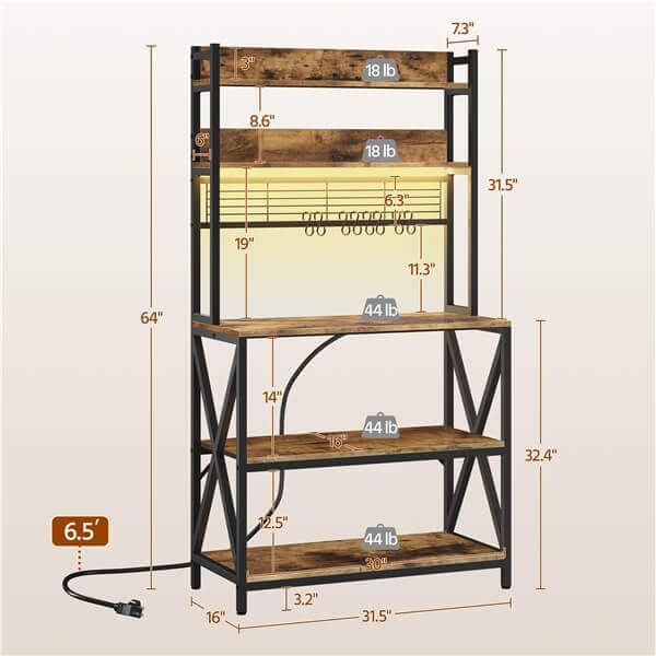 Yaheetech Kitchen Bakers Rack with Power Outlet & LED Lights