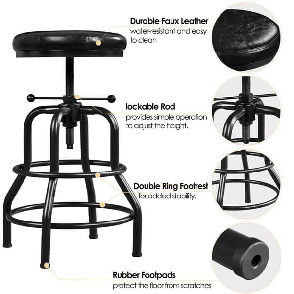 Yaheetech Industrial Bar Stools Vintage Counter Height Adjustable Metal Bar Stool