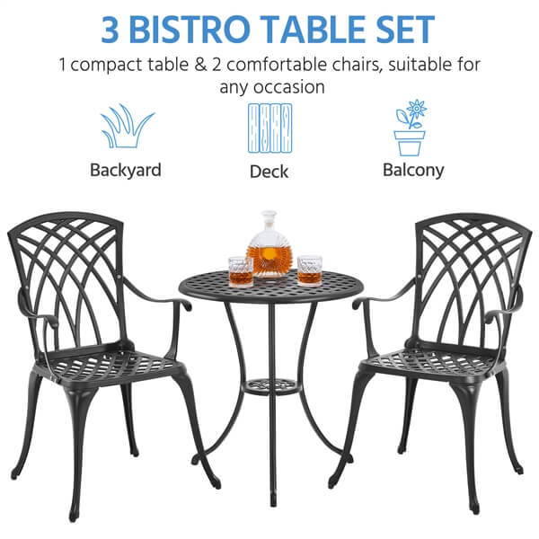 Yaheetech Patio Bistro Set 3-Piece Outdoor Cast Aluminum Table and Chairs Set