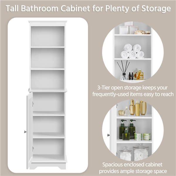 Yaheetech Tall Slim Storage Cabinet with 3 Shelves & Door