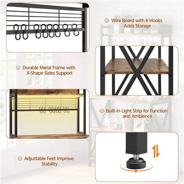 Yaheetech Kitchen Bakers Rack with Power Outlet & LED Lights