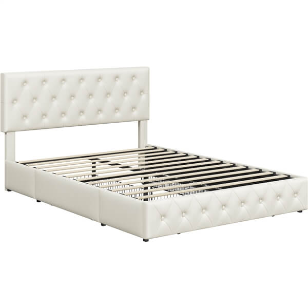 Yaheetech Upholstered Bed Frame with Adjustable Headboard and Three Drawers Storage