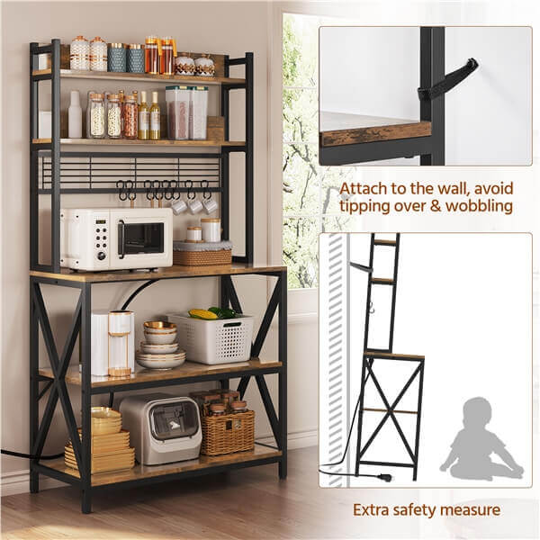 Yaheetech Kitchen Bakers Rack with Power Outlet & LED Lights