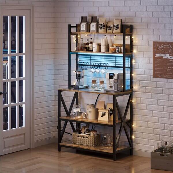 Yaheetech Kitchen Bakers Rack with Power Outlet & LED Lights