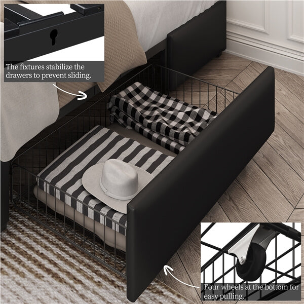 Yaheetech Upholstered Bed Frame with Adjustable Headboard and Three Drawers Storage