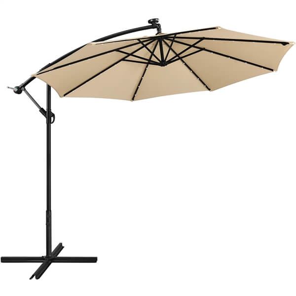Yaheetech 10FT Solar Offset Umbrella with 32 LED Lights