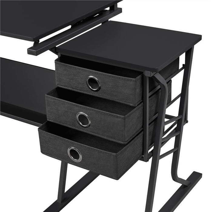 Yaheetech Black Tabletop Adjustable Art/Craft Desk with Stool and 3 Slide Drawers