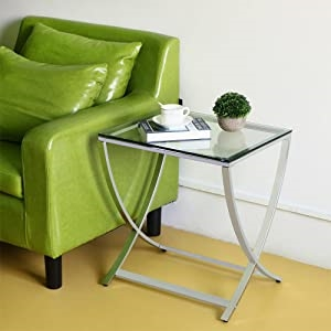 Chrome Finish Clear Glass Side Table Glass End Coffee Table