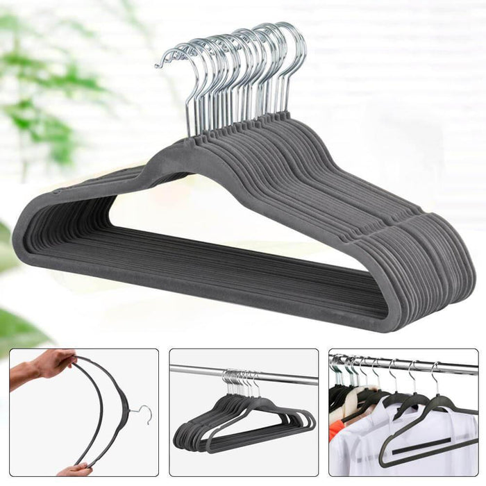 Set Of 10 Gray Velvet Hangers With Anti-slip Feature For Adult