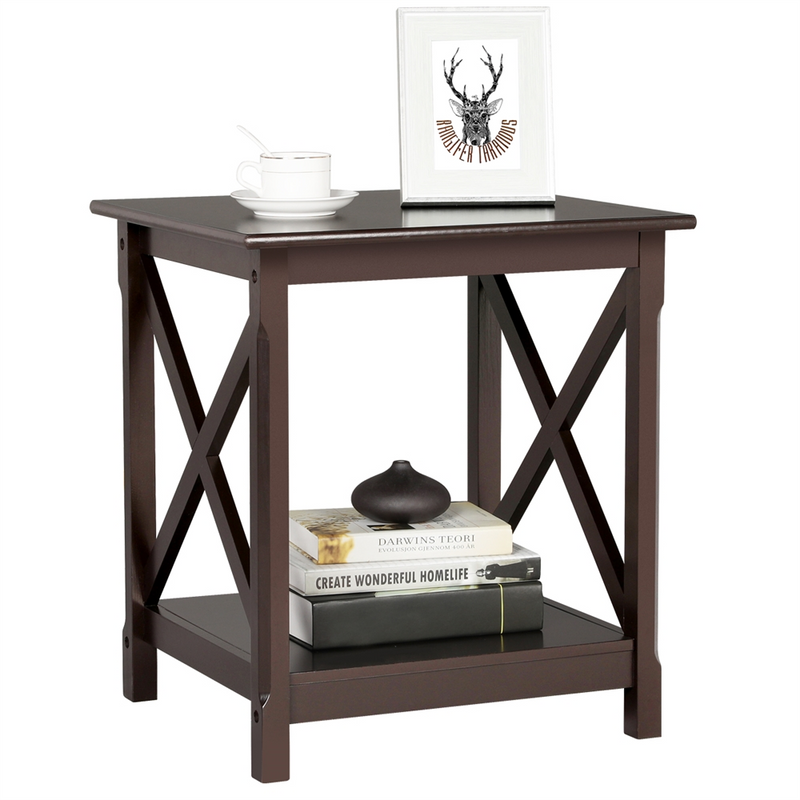 Yaheetech X Design End Table with 2-Tier Storage Shelf