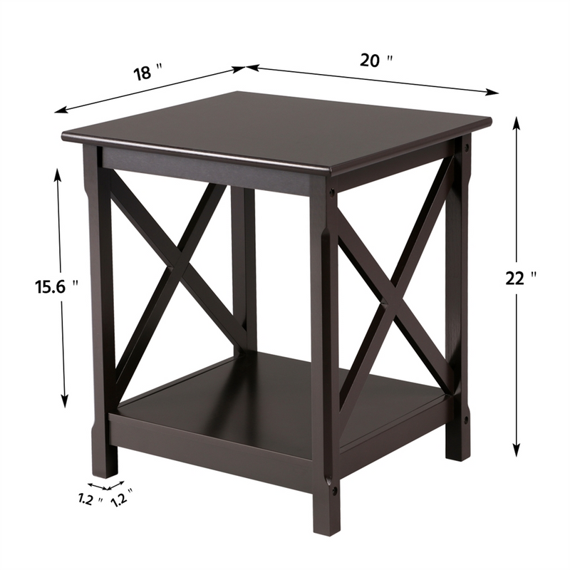 Yaheetech X Design End Table with 2-Tier Storage Shelf