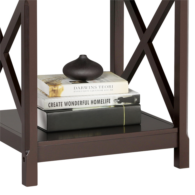 Yaheetech X Design End Table with 2-Tier Storage Shelf