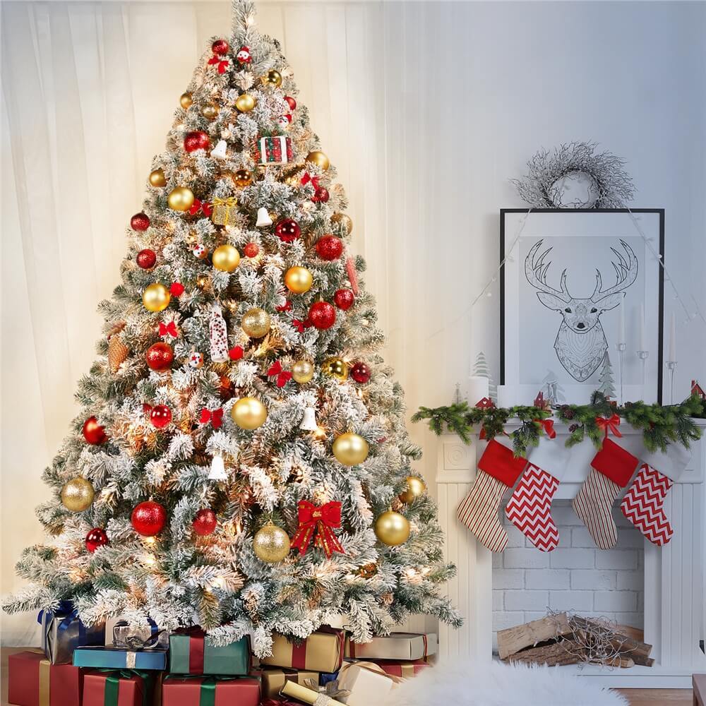 Yaheetech 7.5 Ft Pre-lit Flocked Artificial Christmas Tree