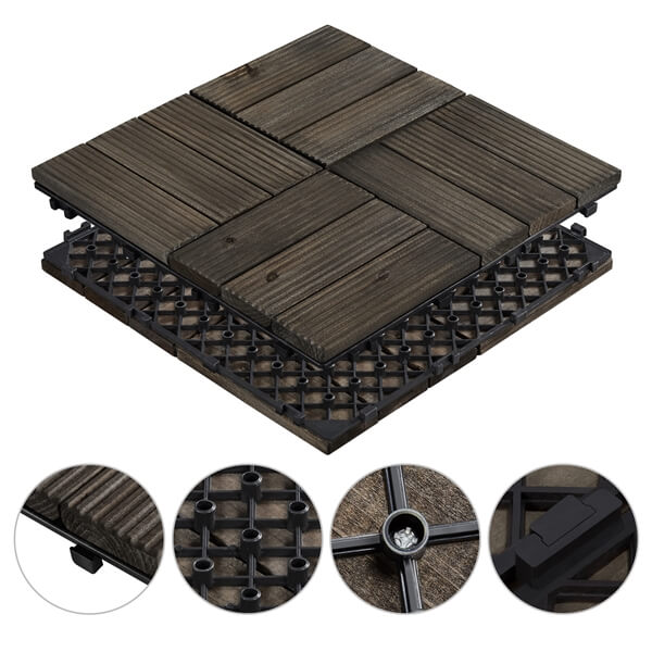 Yaheetech Pack of 27 Fir Wood Flooring Tiles