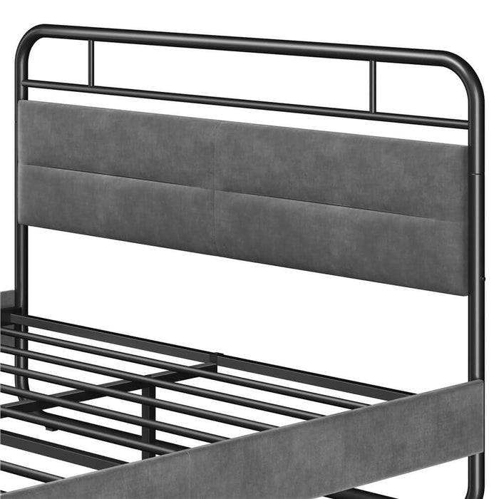  Queen Size Metal Platform Bed with Upholstered Headboard