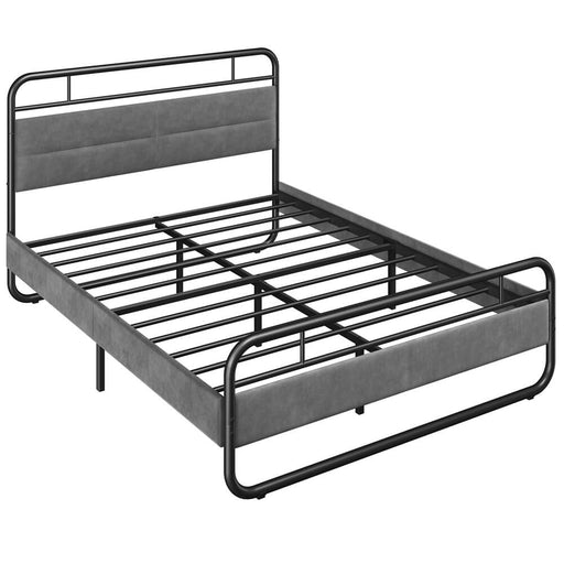  Queen Size Metal Platform Bed with Upholstered Headboard