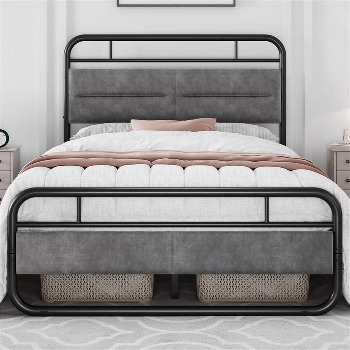  Full Size Metal Platform Bed with Upholstered Headboard