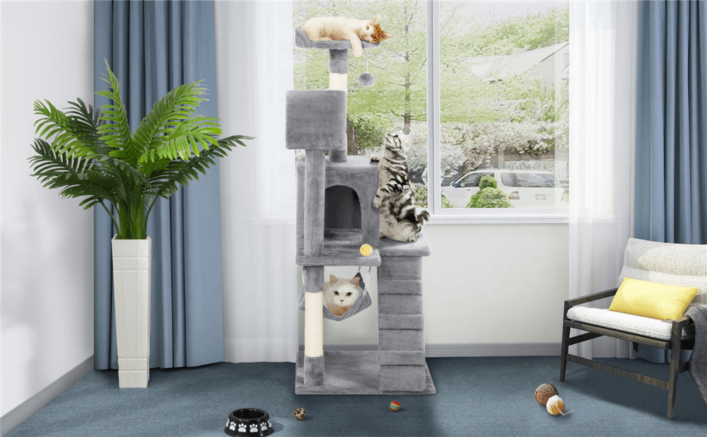 Yaheetech 51H Cat Tower with Scratching Post for Kittens - Dark Gray