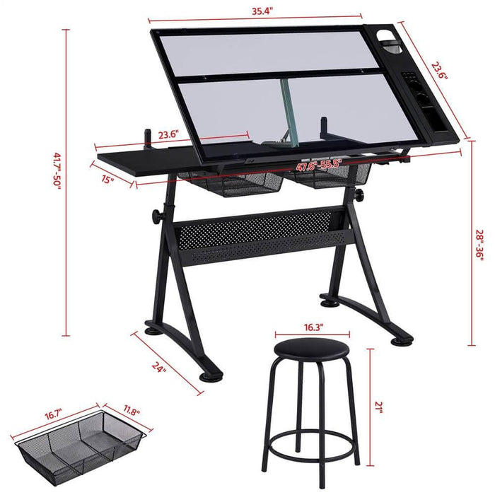 Yaheetech Glass Drafting Table 28’’ to 36’’