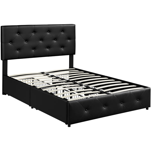 Yaheetech Upholstered Bed Frame with 4 Drawers Storage