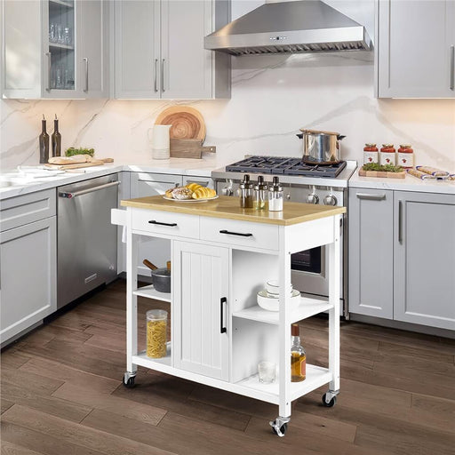 Yaheetech Kitchen Island Cart on Wheels with Bamboo Countertop
