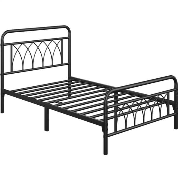 Yaheetech Black Metal Bed with Headboard